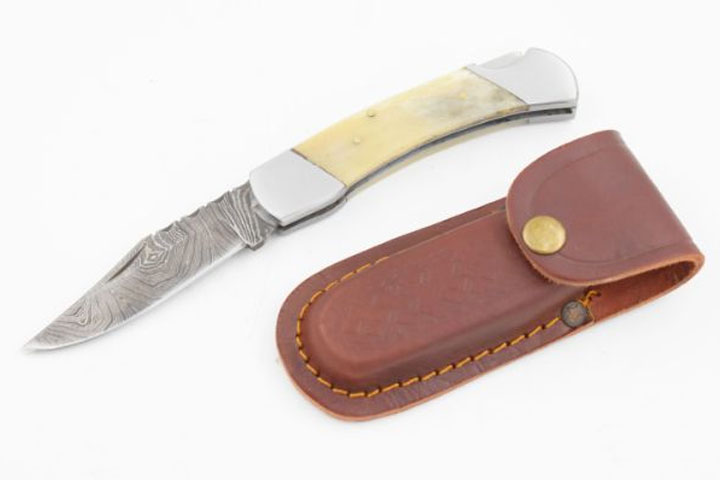 Wild Turkey Handmade Damascus Blade Folding Knife