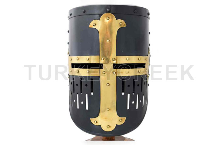 Medieval Warrior Templar Brass Crusader Helmet Kni...