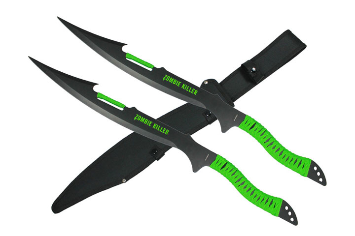 Zombie Killer 2pc Full Tang Sword Set Green Cord H...