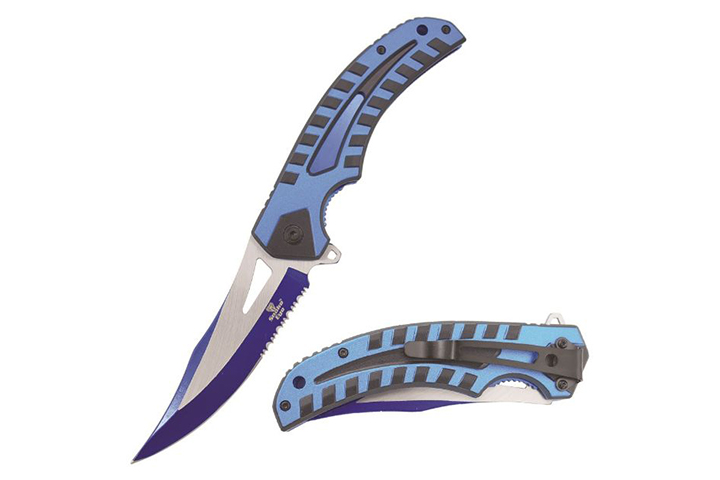 Snake Eye Tactical Spring Assist knife Blue Handle