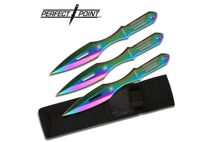 3pc Rainbow Stainless Steel Throwing Knives .Spide...