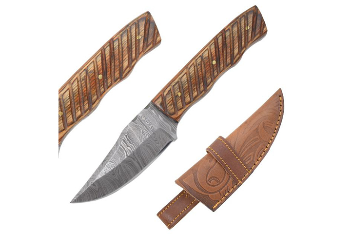 Old Ram Handmade Damascus Blade Hunting Knife Brow...