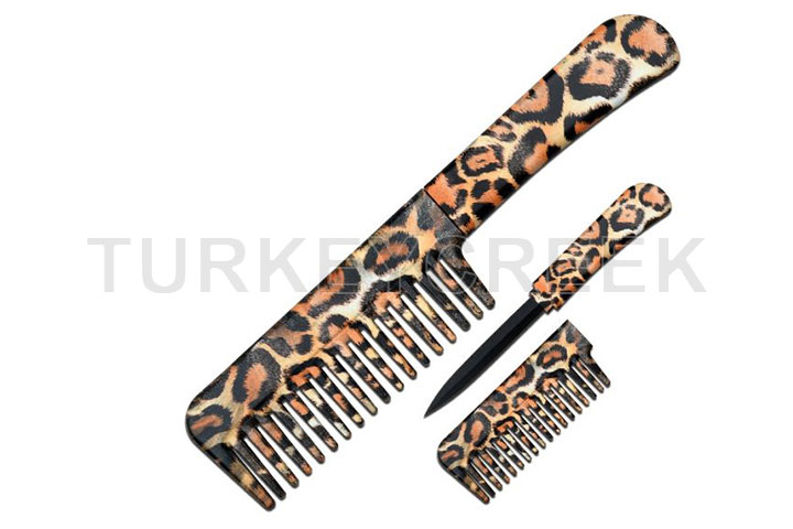 Leopard Design Comb With Hidden Knife 6.5