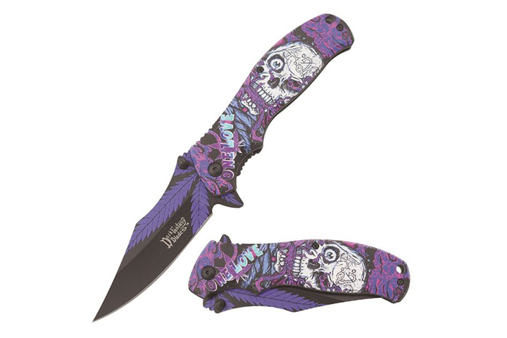 Dark Fantasy Blade Spring Assist Knife Purple Skul...