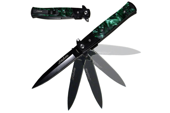 Snake Eye Tactical Stiletto Folding Knife- Green P...