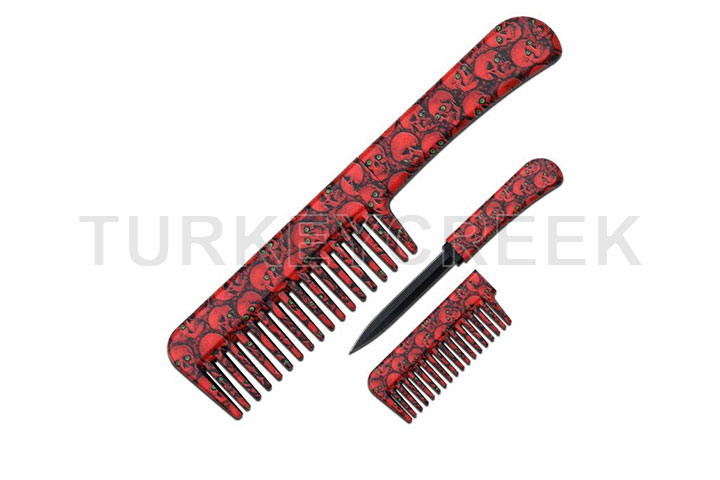 Red Skull Comb With Hidden Knife 6.5