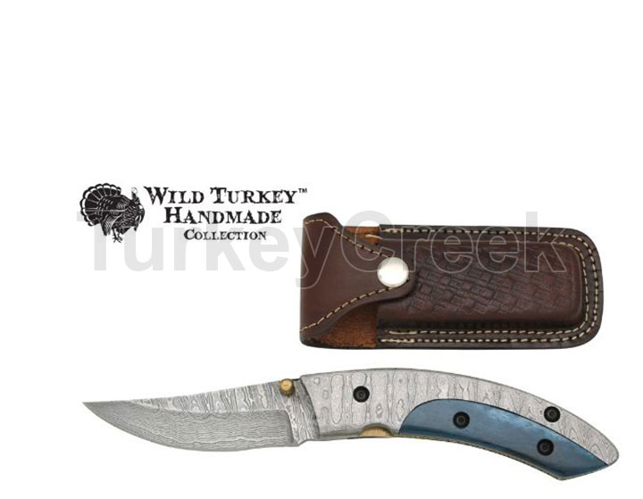 Wild Turkey Handmade Damascus Blade Folding Knife ...