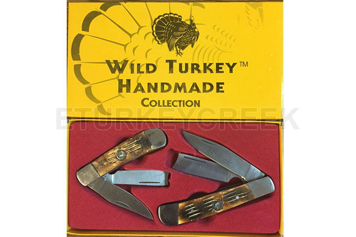 Wild Turkey Handmade 2pc Gift Knife Set Bone Handl...